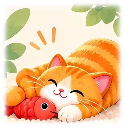 Orange cat hugging a toy fish